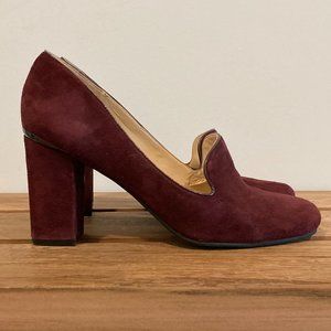 Karl Lagerfeld Suede Block Heel Pumps Burgundy 7